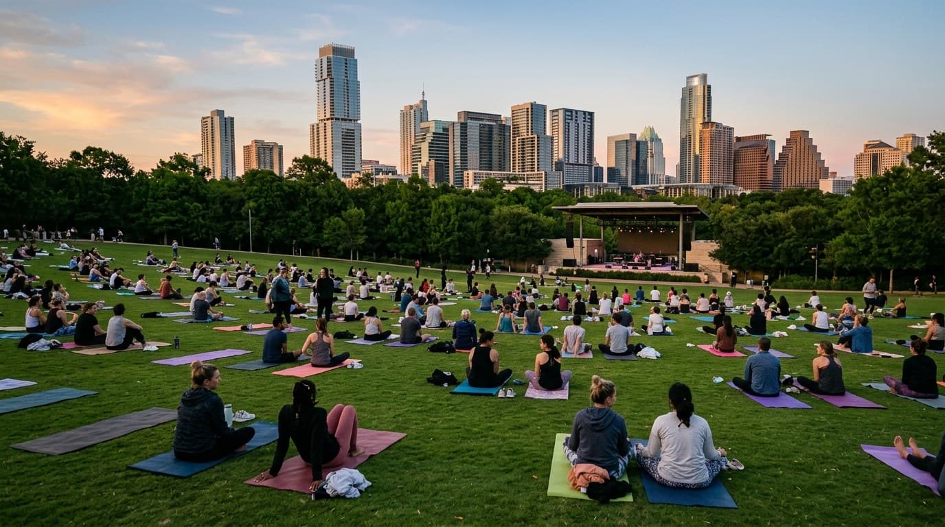 Austin's Free Yoga & Sound Series Kicks Off Tonight at Moody Amphitheater — Where to Park Free