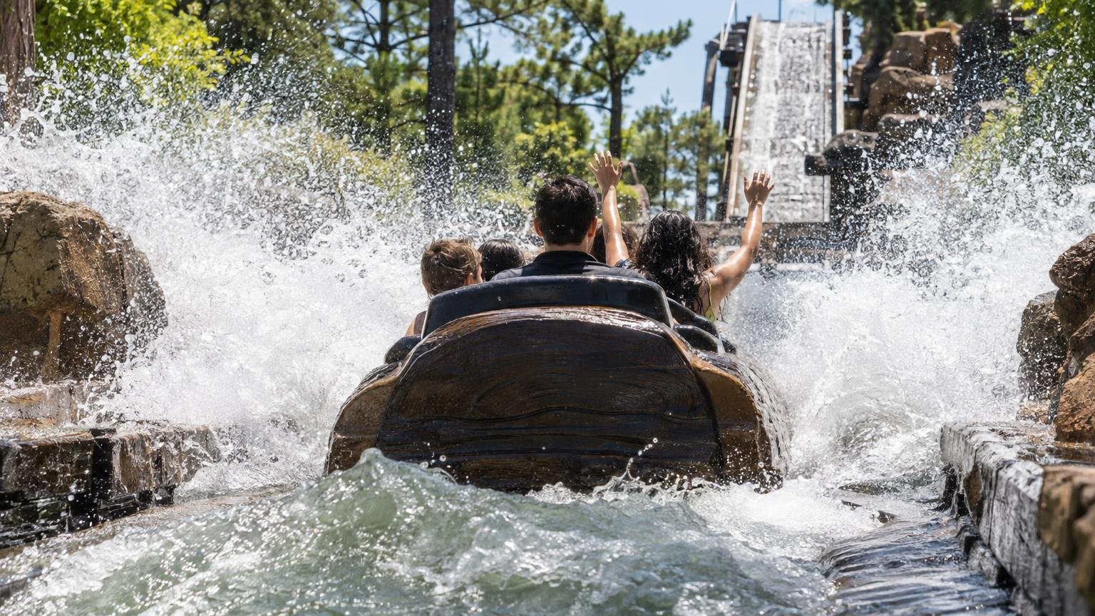 A log flume splashdown at COTALAND, the new Circuit of the Americas theme park