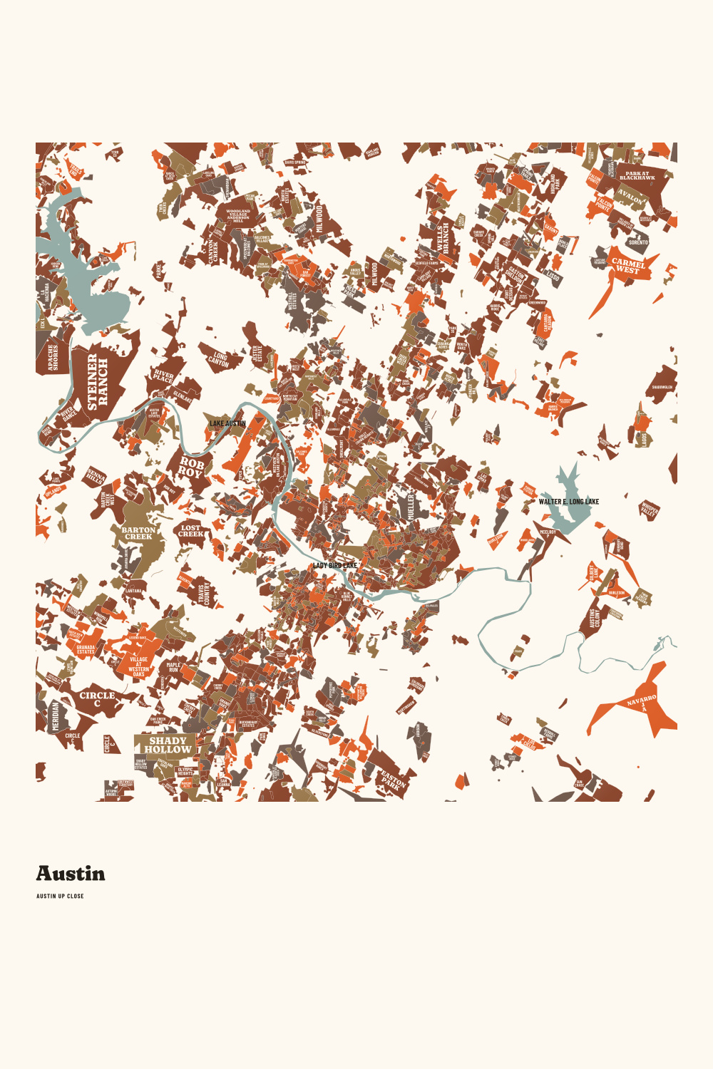 Austin, up close, Daybreak — complete print composition